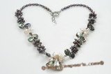 pn523 cultured freshwater rice pearl necklace mixing with shell beads