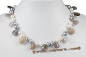 Pn524 Trendy White and Grey Potato Pearl Princess Necklace with Agate Beads