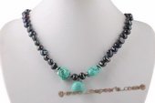 Pn536 Hot Design Black Nugget Pearl and Turquoise Princess Necklace