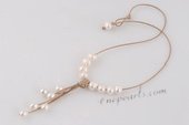 Pn547 Perfect White Rice Pearl and Cord Princess Necklace