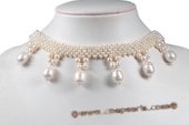 Pn553 Hand Knit Seed Pearl Choker Necklace with Large Drop Pearl