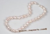Pn554 Elegant Hand Knotted 9-10mm Rice Shape Pearl Sterling Necklace
