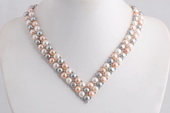 PN564 pn255 Hand knitted Double Rows V-necked Bread Pearl Choker Necklace