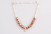 Pn565 Hand Knotted Light Coffee Oval Shell Pearl Prom Necklace