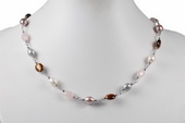 Pn566 Hand Crafted Colorful Rice Pearl& Gemstone Summer Necklace