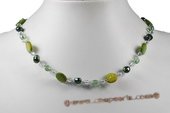 Pn567 Hand Crafted Nugget Pearl and Green Shell Princess Necklace