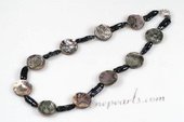 Pn568  Unusual Hand Knotted Black Biwa Pearl& Shell Summer Necklace