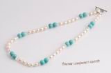 Pn571 Hand knotted pearl necklace with freshwater rice pearl