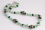 Pn574 Eye-catching green freshwater pearl necklace with big shell pearl