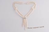 Pn575 White freshwater pearl hand knotted pearl necklace in classice style