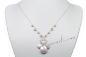 Pn582 High luster Cultured Pearl Sterling Silver Princess Neckalce