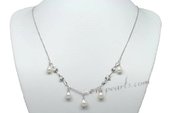 Pn585 Shining Hand Warpped 6-7mm Rice Shape Pearl Sterling Silver Necklace