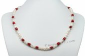 Pn586  Designer cultured Seed pearl and Red Coral Necklace