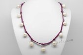 Pn597 Freshwater Whorl Pearl & Pearlised Purple Leather Necklace