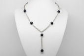 Pn598 Silver toned Black Freshwater Potato Pearl Y Necklace