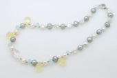 Pn600 Hand Knotted Cultured Pearl Princess Necklace with Crystal Beads