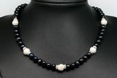 Pn603 Black Pearl Princess Necklace with White Parls and Crystal Spacer