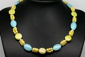 Pn604 Lemon Freshwater Potato Princess Necklace with Gemstone pieces