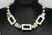 PN606 Pearl Cluster Necklace with Ablong White Shell Beads