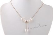 Pn610 Hand Strung 9-10mm White Rice Pearl and Cord Princess Necklace