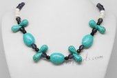 Pn635 Freshwater Potato Pearl Necklace with Turquoise & Amethyst