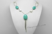 Pn636 Pendant Style Freshwater Pearl Necklace with Coin White Pearl and Turquoise