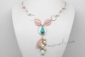 Pn640 Pendant Style Freshwater Pearl Necklace with Rose Quartz