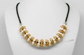 Pn642 Freshwater Pearl Necklace with 4-5mm Potato White Pearl and Yellow Crystal