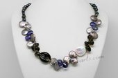 Pn648 Freshwater Pearl Necklace with 7-8mm Nugget Pearls, Coin Pearl & Smoky Crystal