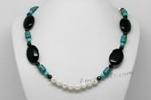 Pn649 Freshwater Pearl Necklace with 8-9mm Potato Pearls, Agate and Turquoise