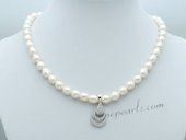 Pn659 Freshwater Rice Pearl and Sterling Silver Drop Pendant Necklace