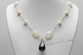 Pn665 Stylist Hand Wired Potato Pearl and Gemstone Prom Necklace