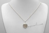 Pn671 Elegance sterling silver 16-17mm Coin Shape Pearl Pendant necklace