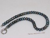 pn677  Hand knotted 10-11mm black button  freshwater  pearl princess necklace