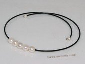 pn678  large 10-11mm white potato pearl black rubber corde necklace