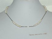 pn683   5-6mm White Rice Freshwater Pearl Siver Tone Chain Necklace