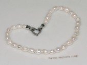 pn684  Beautiful  9-10mm white  freshwater nugget pearl necklace -  heart shape Clasp