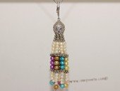 pn690 Tassel Seed Pearls Pendant with  Zircon & Silver Tone fitting