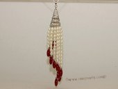 pn693 Tassel Pearl Pendant in Sterling Silver with Seed Pearls & Zircon