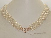 pn705 Hand Knitted 4-5mm white potato pearl necklace with crown shape fitting