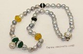 pn706 Single Strand Grey Color Sea Water Pearl & Gemstone Necklace