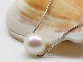 pn708  freshwater round pearl with steling silver chain necklace