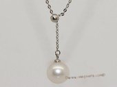 pn709  Beautiful sterling silver chain necklace with 9-10mm round pearl