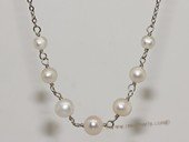 pn712 4-8mm potato pearl necklace with  metal chain