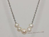 pn713 6-8mm potato pearl necklace with  silver tone chain