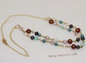 pn714  Hand wired multi color freshwater pearl  chain necklace