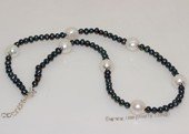 pn715 Single Strand White And Black Color Cultured Potato Pearl  Necklace