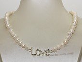 pn716 Freshwater Potato Pearl with "Love" charm Necklace