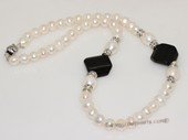 pn719  Black Agate with Freshwater Potato Pearl Necklace
