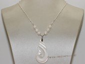 pn733 Freshwater Pearl & Shell Pendant Sterling Silver Chain Necklace